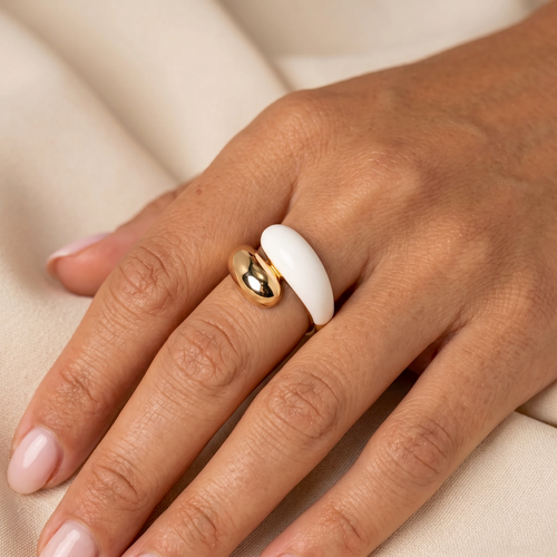 Twin Dome White Enamel Ring