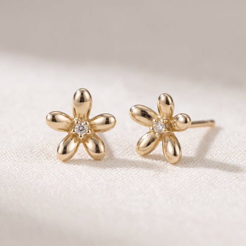 14K Solid Gold Floraison Diamond Stud Earrings
