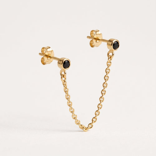 Curb Link Chain Black Bezel Earring