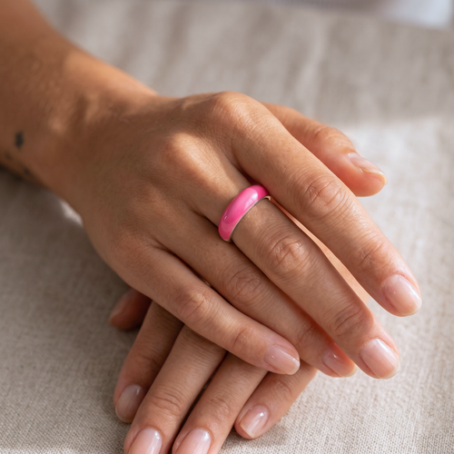 Neon Pink Enamel Dome Ring