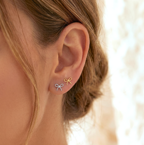 14K Solid Gold Micro Bow Flatback Earring