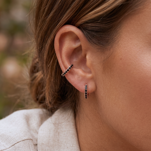 Black Pave Huggie Hoop Earrings