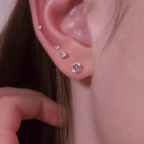 Sparkly CZ Stud Earrings - Silver