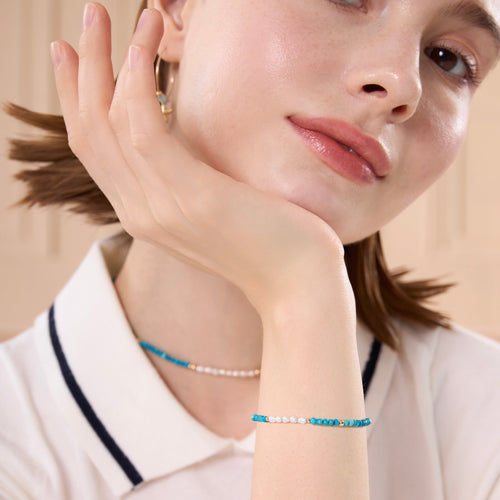 Turquoise Wave Pearly Beaded Necklace