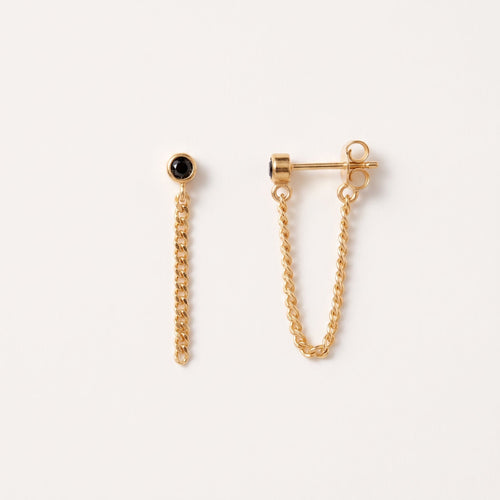 Curb Chain Black Bezel Earrings