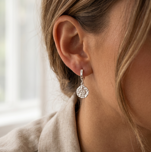 Snake Hammered Disc Hoop Earrings