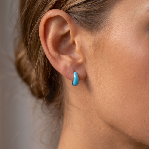 Sky Blue Bold Dome Enamel Huggie Earrings