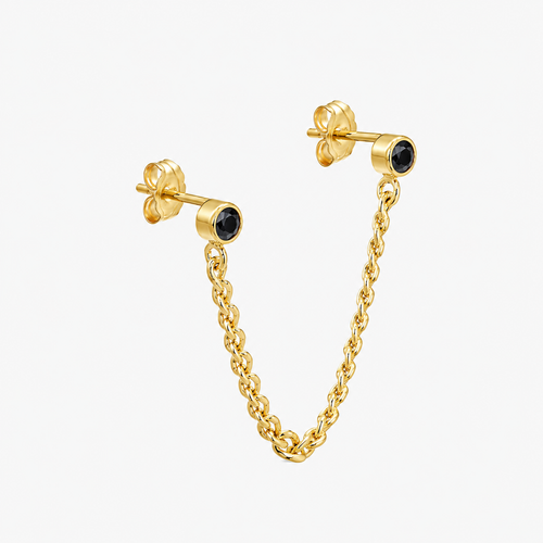 Curb Link Chain Black Bezel Earring