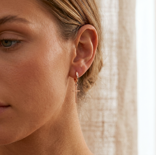 Cross Dangle Hoop Earrings