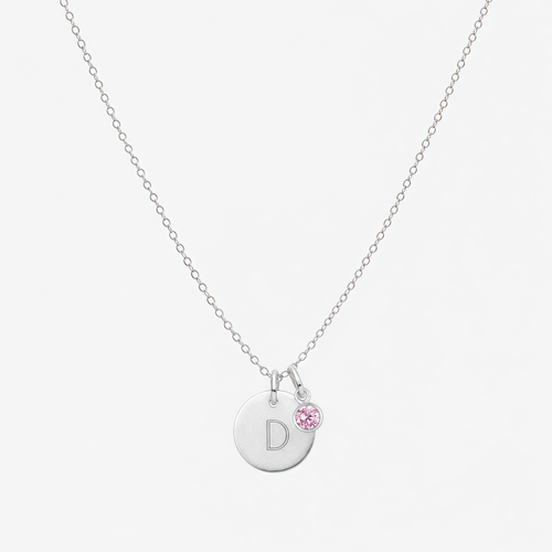 Personalized Initial Disc With Birthstone Necklace