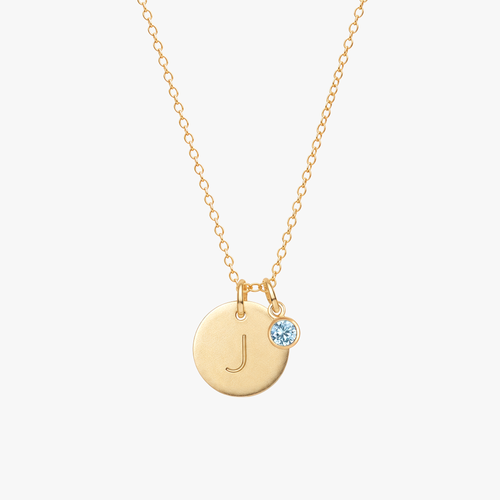 Personalized Initial Disc With Birthstone Necklace
