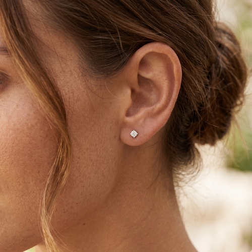 14K Solid Gold Tiny Diamond Stud Earrings