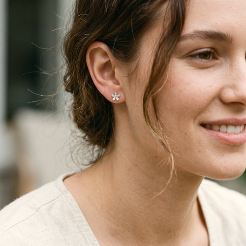 14K Solid Gold Floraison Pavé Diamond Stud Earrings