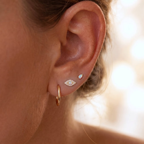 14K Solid Gold Evil Eye Diamond Opal Labret Earring