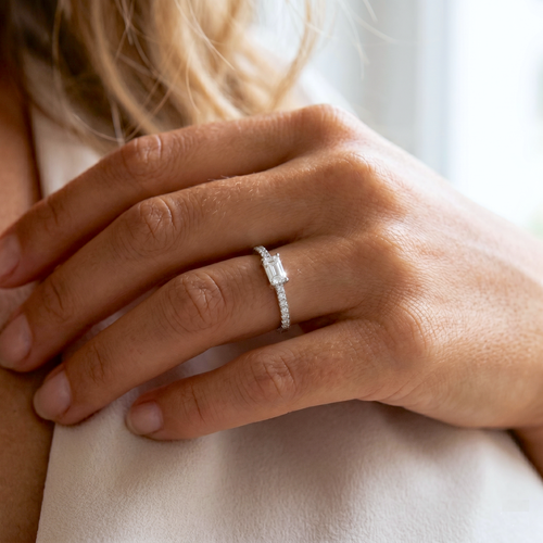Baguette Solitaire Silver Ring