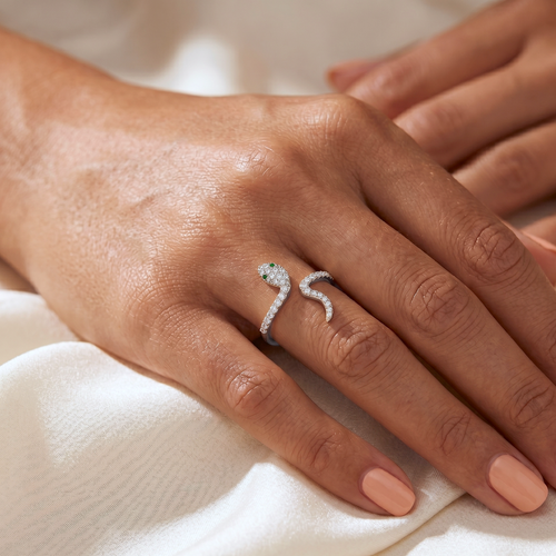 Pave Serpent Slither Ring Silver