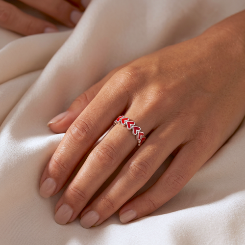 Ruby Heart Band Silver Ring