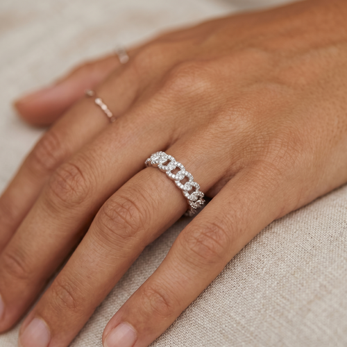 Intertwined Silver Chain CZ Ring