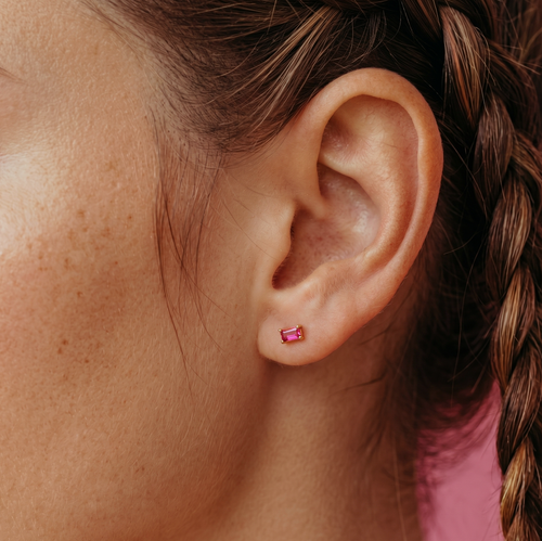 Ruby Baguette Stud Earrings