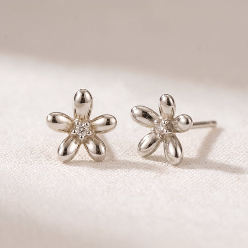 14K Solid Gold Floraison Diamond Stud Earrings