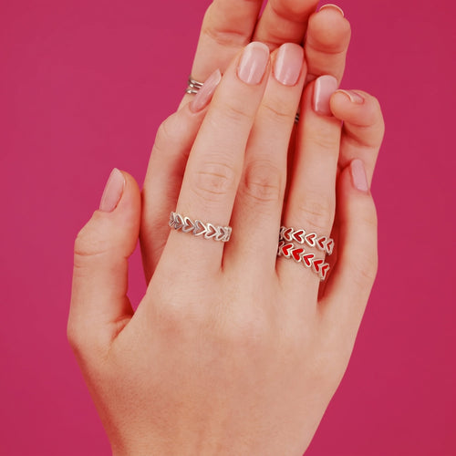 Ruby Heart Band Silver Ring