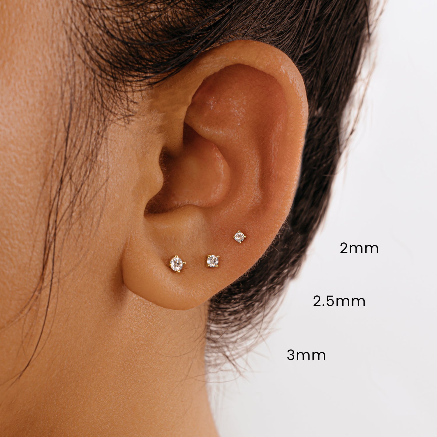 14K Solid Gold Baby Diamond Stud Earrings