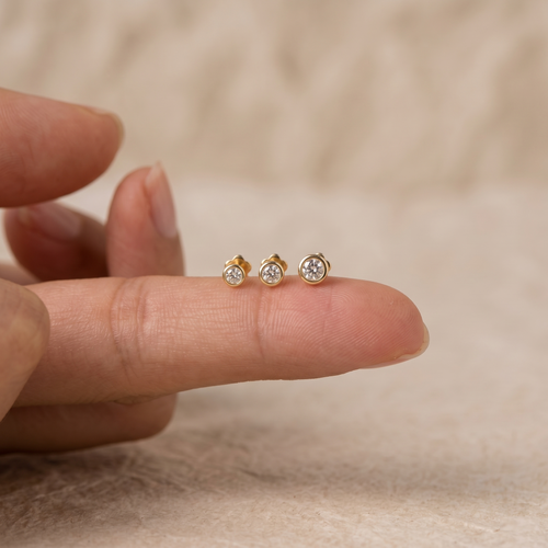 14K Solid Gold Tiny Bezel Threaded Labret Earring 3mm