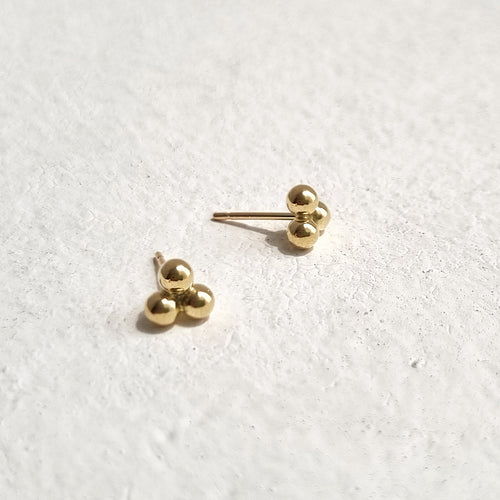 14k Solid Gold Trinity Ball Stud Earrings