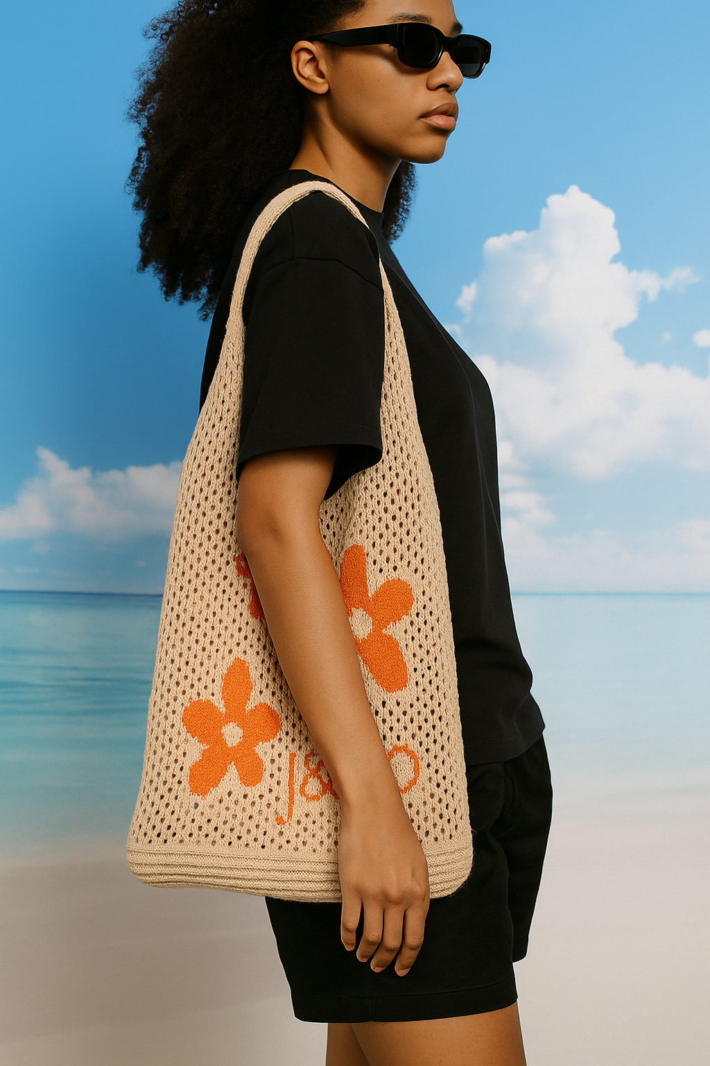 Summer Flower Knit Crochet Tote Bag