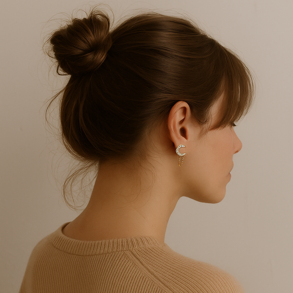 Pave Moon Chain Stud Earrings