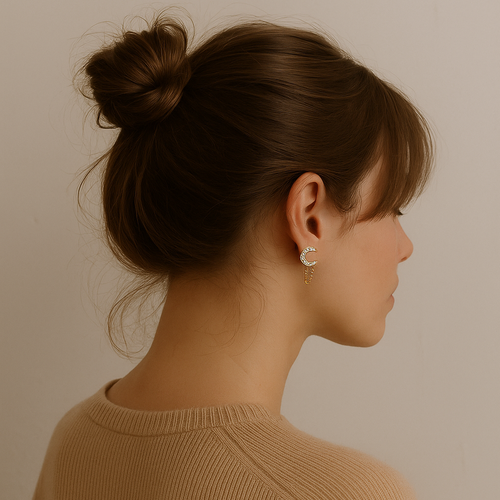 Pave Moon Chain Stud Earrings