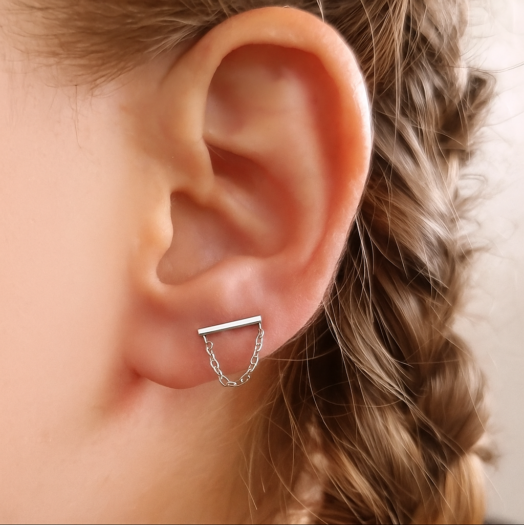 Skinny Bar Chain Stud Earrings