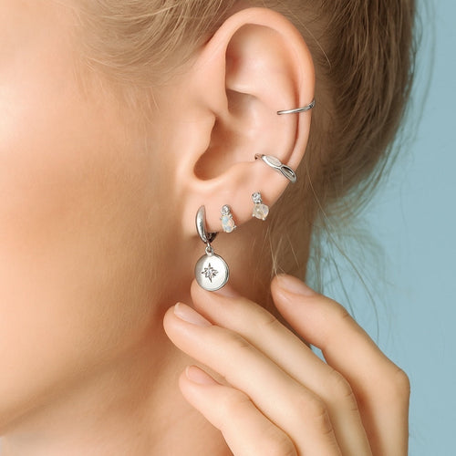 Starburst Disc Hoop Earrings