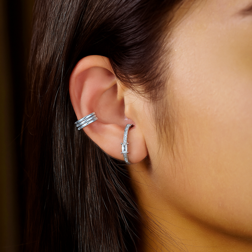 Baguette Solitaire Suspender Stud Earrings