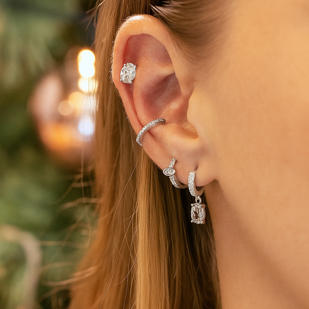 Oval Marquise Huggie Hoop