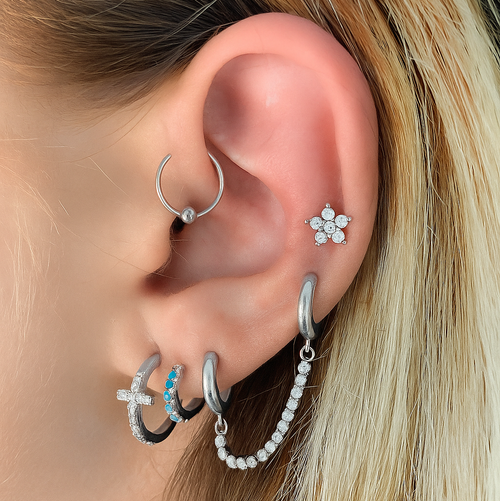 Pave Cross Hoop Earrings