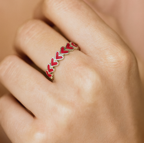 Ruby Heart Band Silver Ring