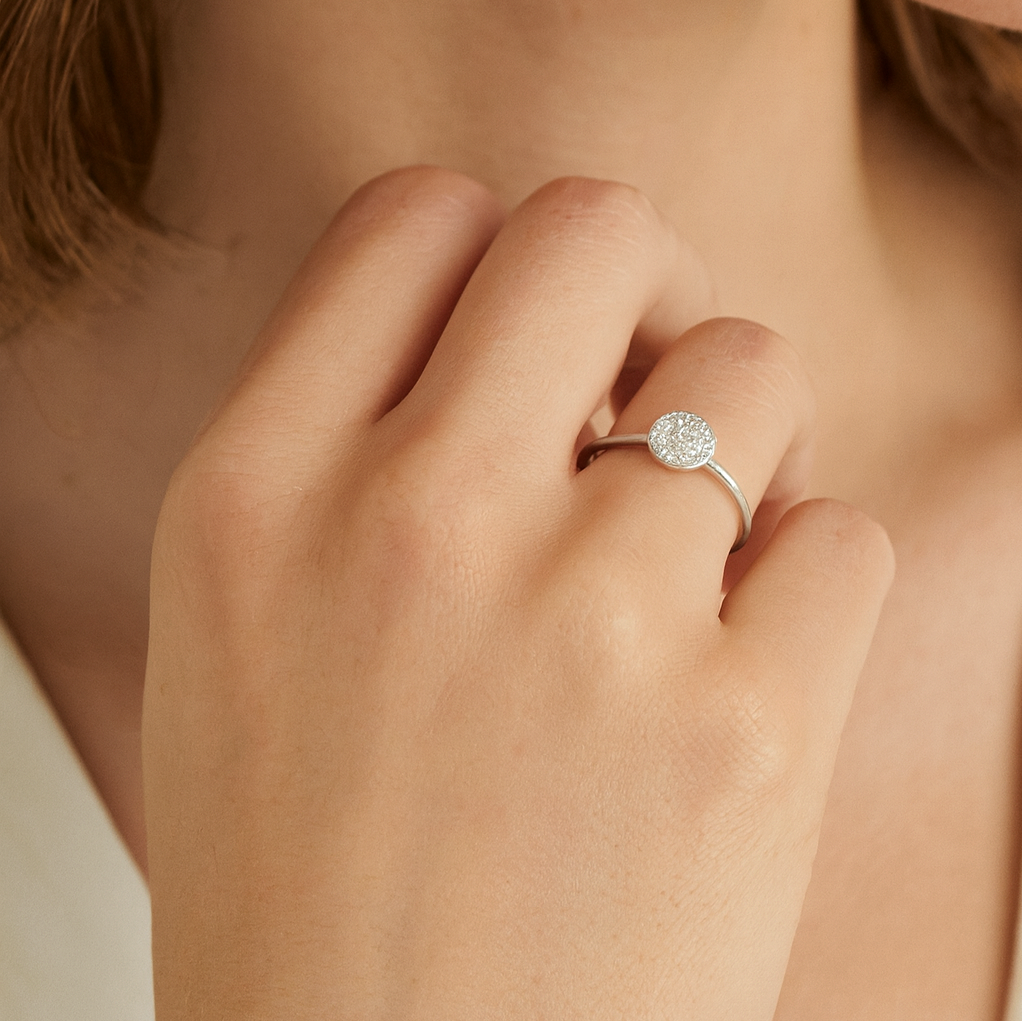 Mini Pave Disc Ring Silver