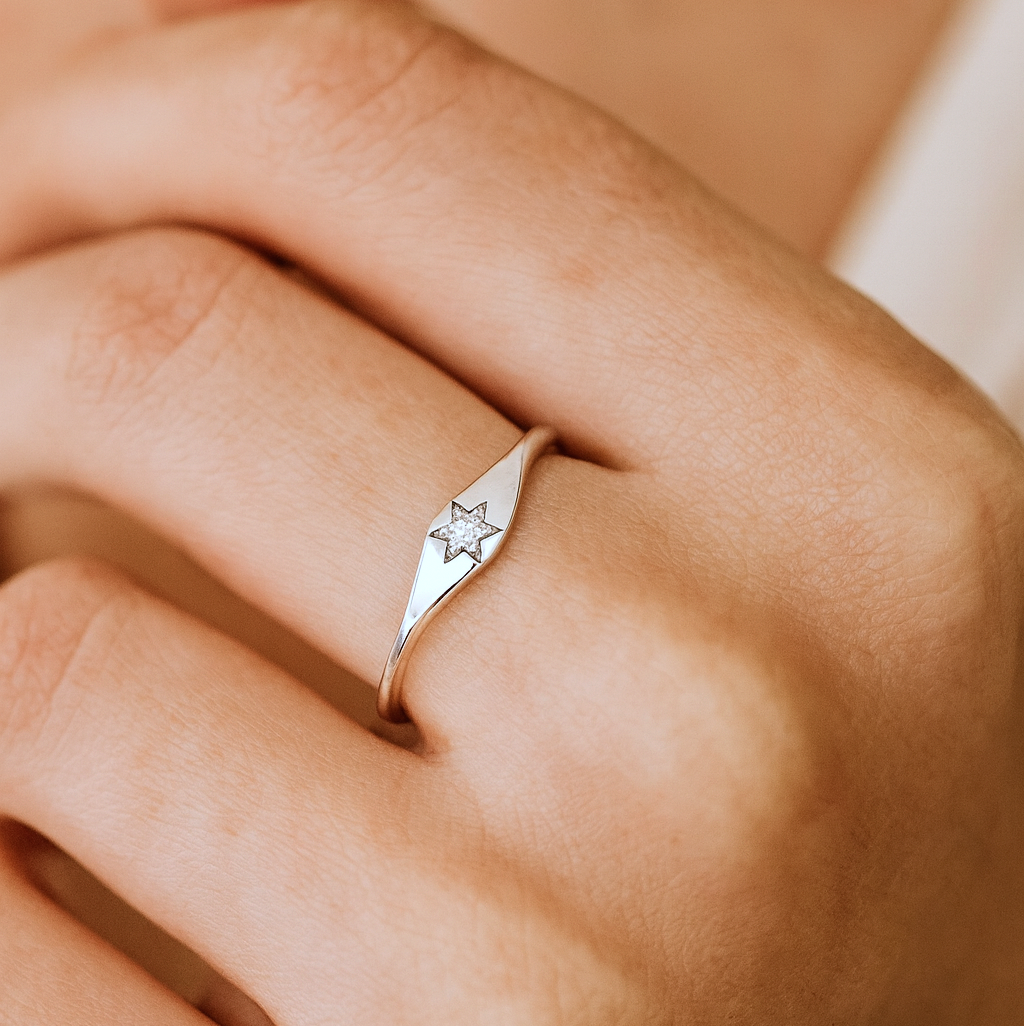 Mini Starburst Signet Ring Silver