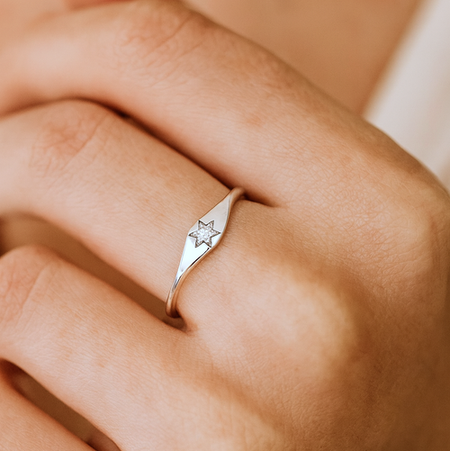 Mini Starburst Signet Ring Silver