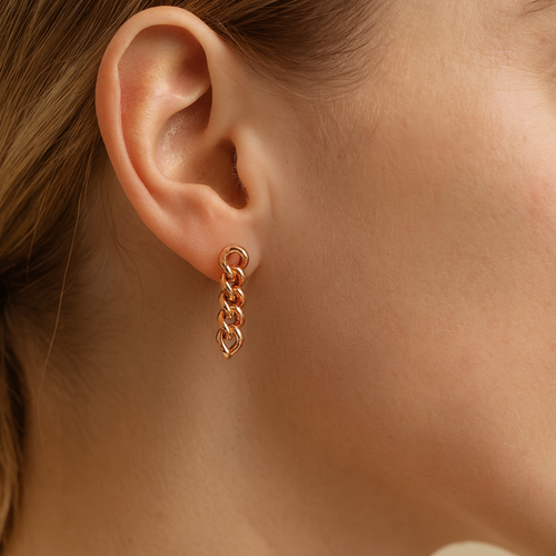 Cuban Chain Drop Stud Earrings