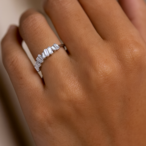 Embellished Baguette Ring Silver