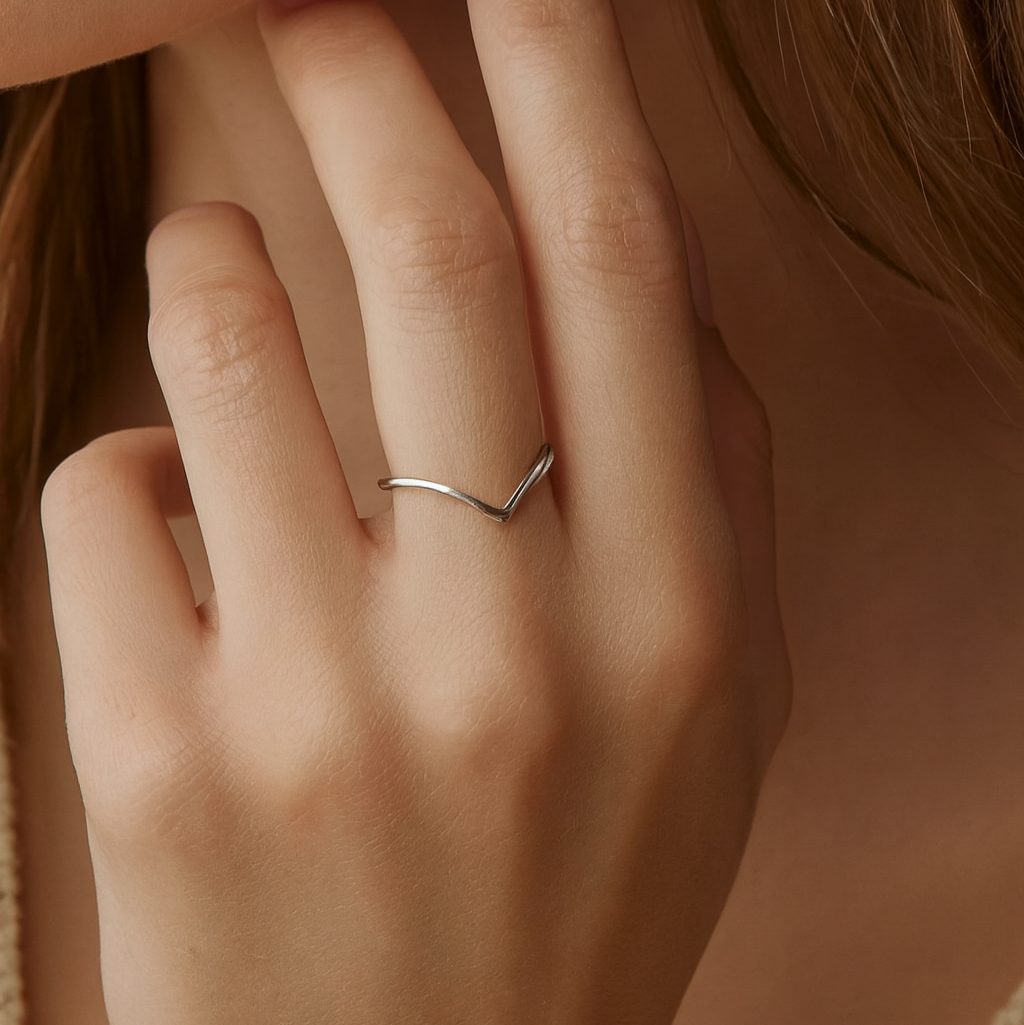 Hammered Chevron Ring Silver