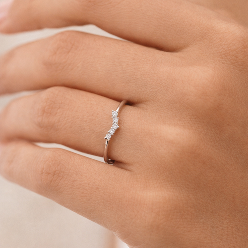 Minimal Chevron Pave Ring Silver