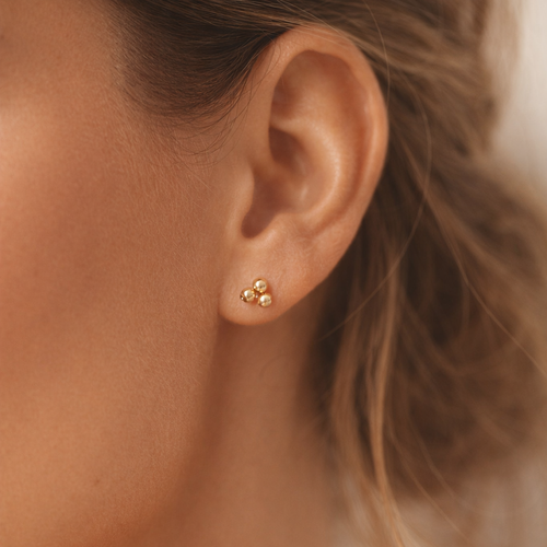 14k Solid Gold Trinity Ball Stud Earrings