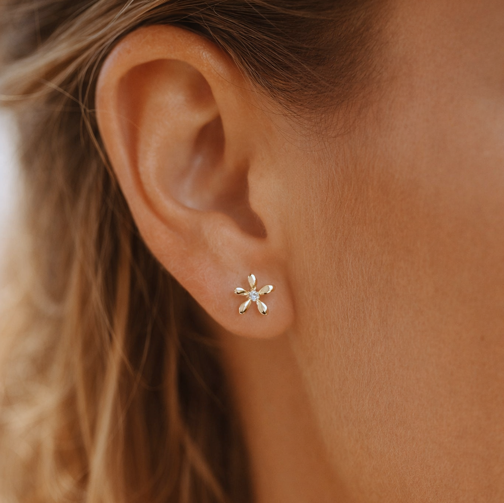 14K Solid Gold Floraison Diamond Stud Earrings