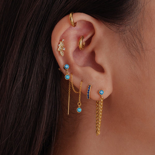 (Single)Sapphire Pave Huggie Hoop