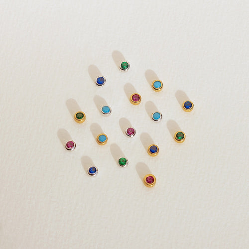 Mini Emerald Bezel Stud Earrings