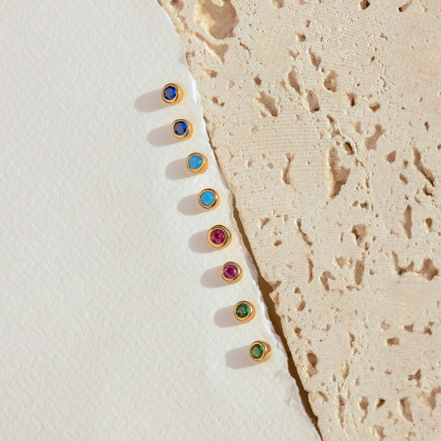 Mini Emerald Bezel Stud Earrings