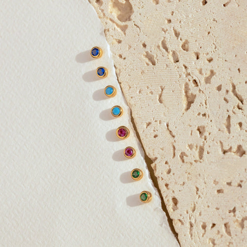 Mini Emerald Bezel Stud Earrings